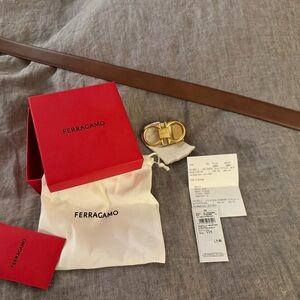 Salvatore Ferragamo Reversible Black/Tan Leather Belt with Gold Buckle